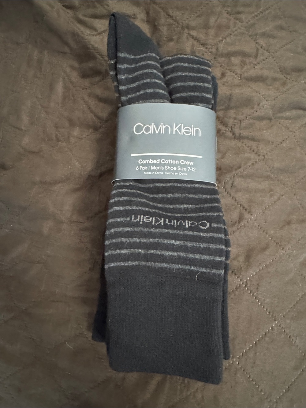 Calvin Klein Charcoal and Light Gray Striped Crew Socks - 6 Pack